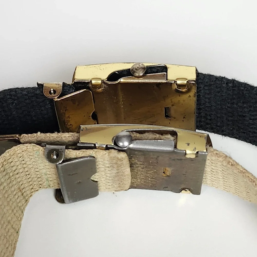 Vintage Web Belts Brass Buckle USA Lot of 2 Black Tan Khaki Canvas 44
